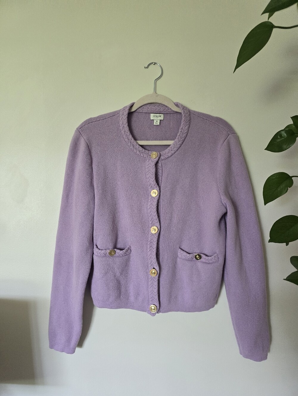J. Crew Size M Womens Heavyweight 100% Cotton Purple Cardigan Sweater